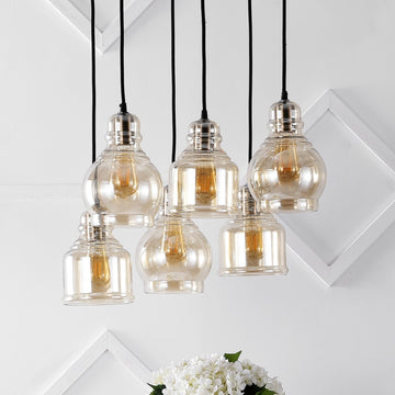 Sydney 18.88" Bohemian Farmhouse Iron/Glass Cluster LED Pendant - JONATHAN Y